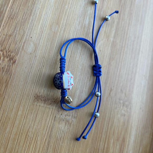 Lucky Cat Maneki Neko Charm with Solid Blue String Handmade Bracelet - Picture 8 of 8